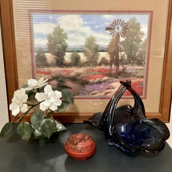 Royal Gallery Art Glass Basket Blue And Mulberry Purple Czech Republic Poland - Picture 4 of 15